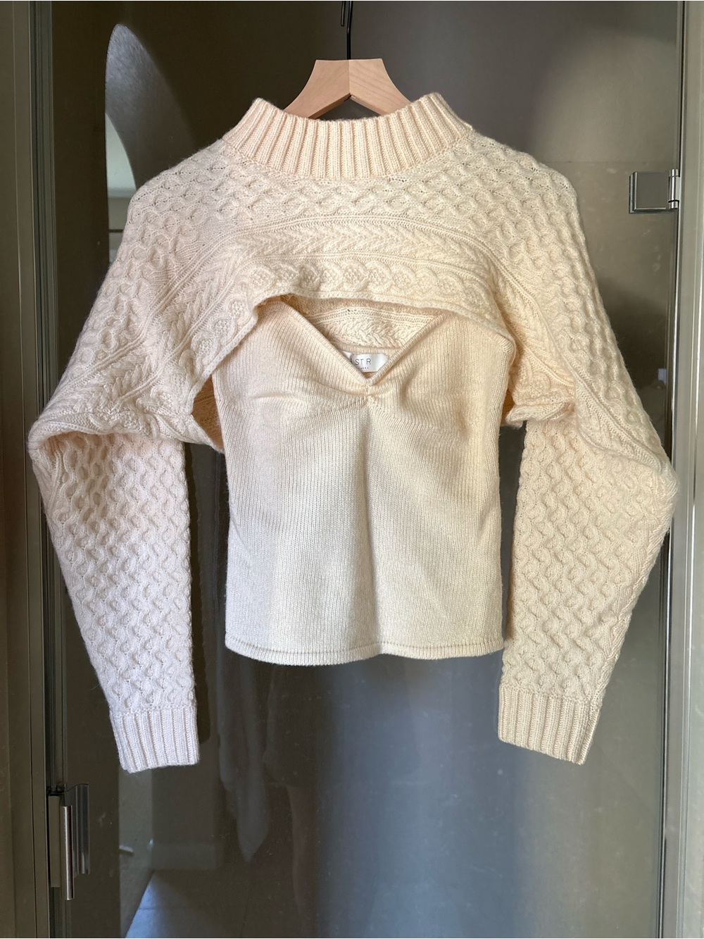 2 Piece Neutral Cream Cable-Knit Bolero & Knit Tank Sweater